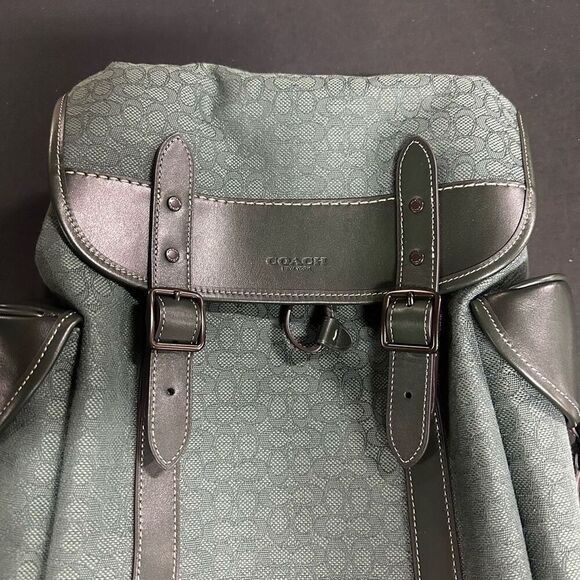 New Coach Hitch Amazon Green Micro Signature Jacquard Leather Backpack - Picture 3 of 13